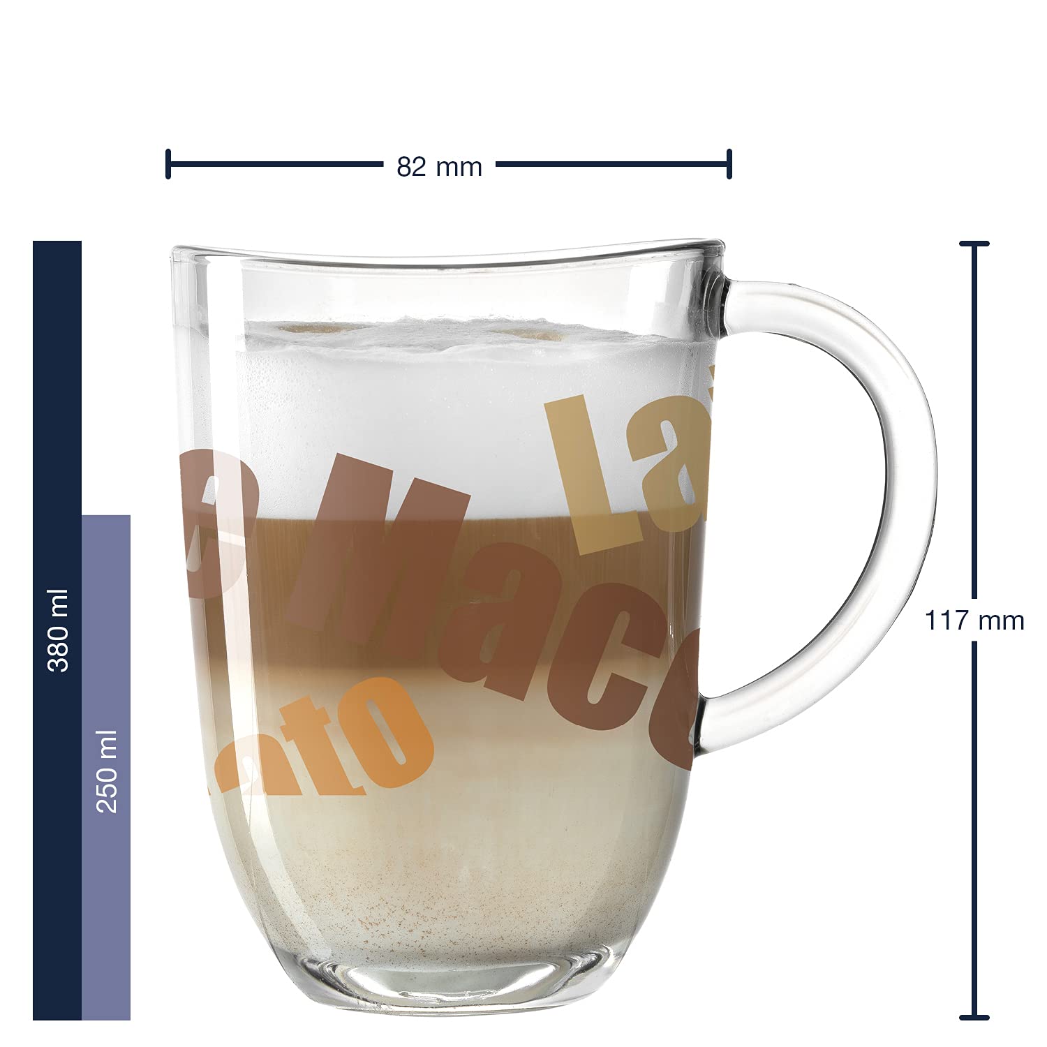 Leonardo Napoli Latte Macchiato-Tassen 6er Set, spülmaschinengeeignete Kaffee-Becher mit Motiv, Glas-Tasse mit Henkel, mikrowellenfest, 380 ml 024236