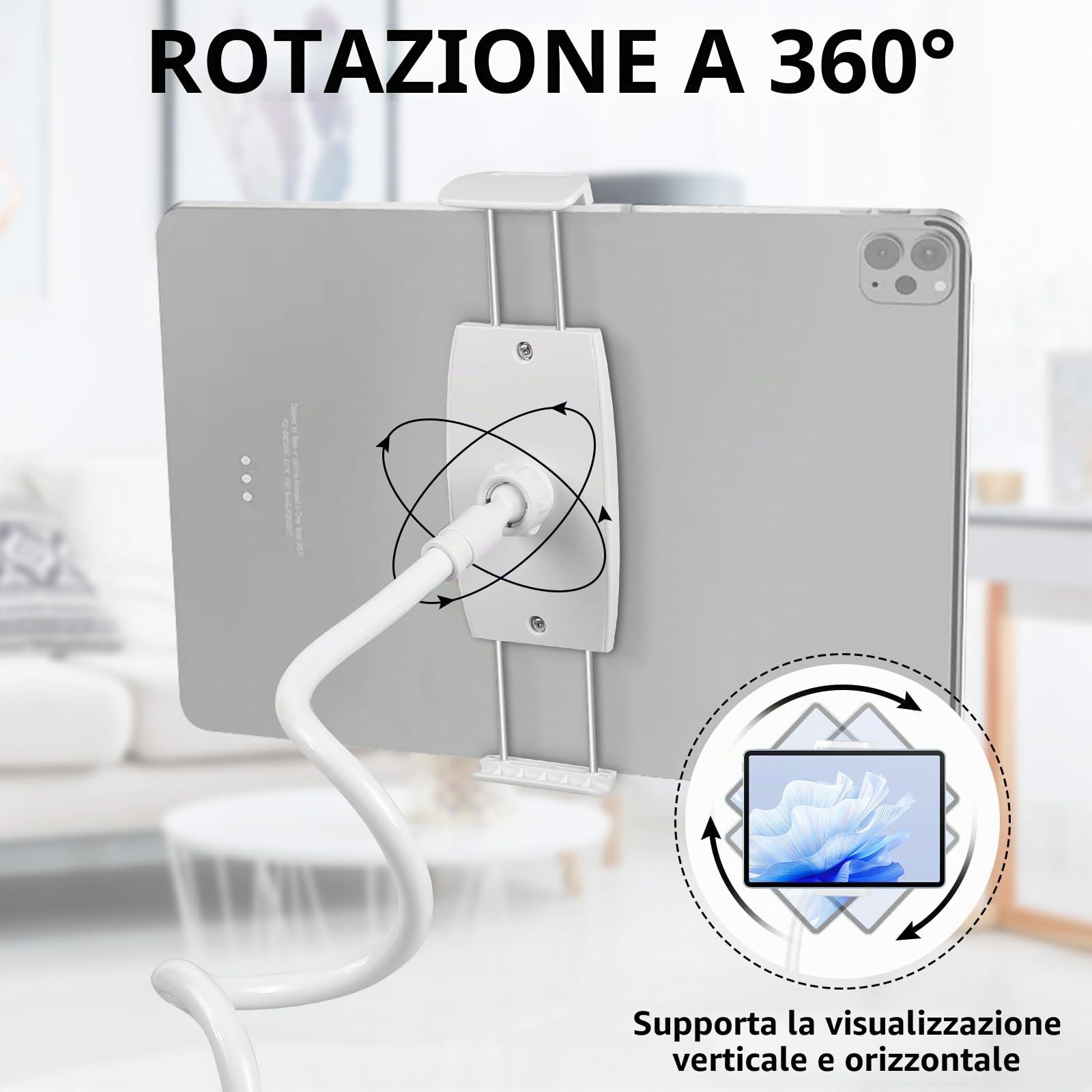 Uniwersalny Regulowany Stojak na Tablet Czemo Supporto Collo Oca, iPad/iPhone 4-11 cali, Biały