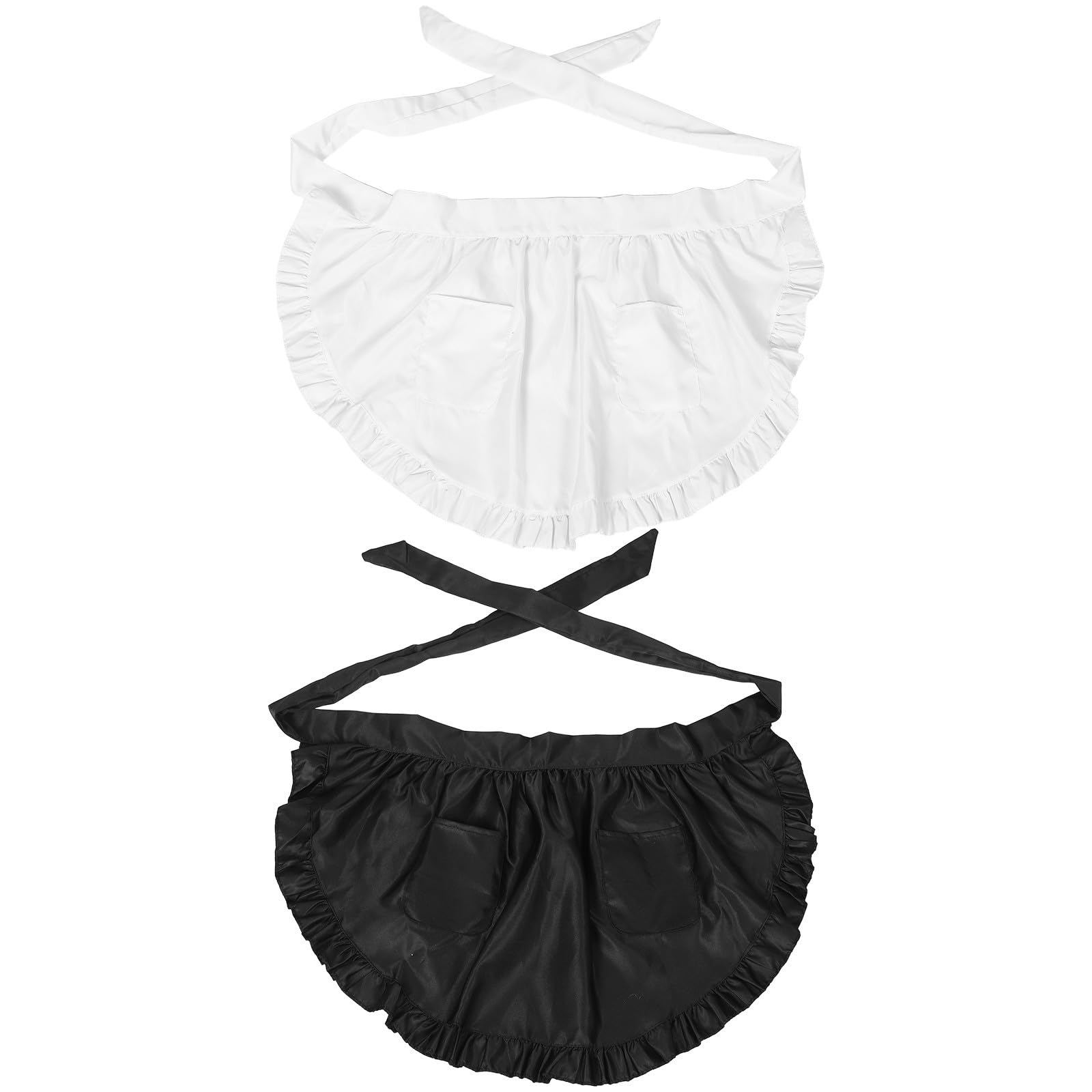 Healvian 10 Pièces Tablier Cuisine à Volants Blanc pour Femmes avec Double Poche, Ajustement Confortable Taille, pour Restaurants Cuisine, Style Élégant et Mignon