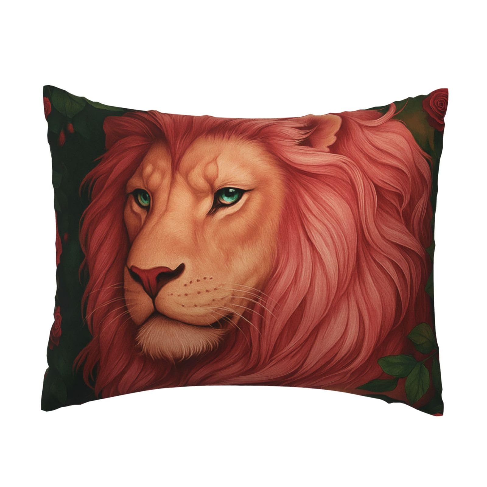 Pretty Lion and Rose Pillowcase Soft Plush with Zipper Decorative Pillowcovers 16x20 in