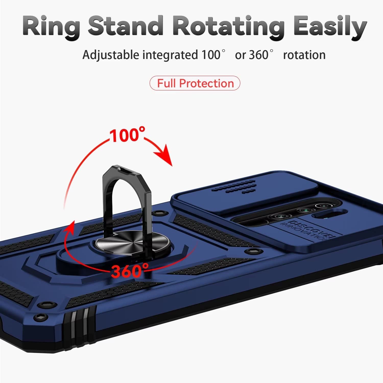 Jeelar ESONG Cover per Xiaomi Redmi Note 13 5G,Custodia Protettiva di Grado Militare,Scorrevole Fotocamera Proteggi,Magnetica Anello Supporto,PC&TPU Antiurto Case,Nero