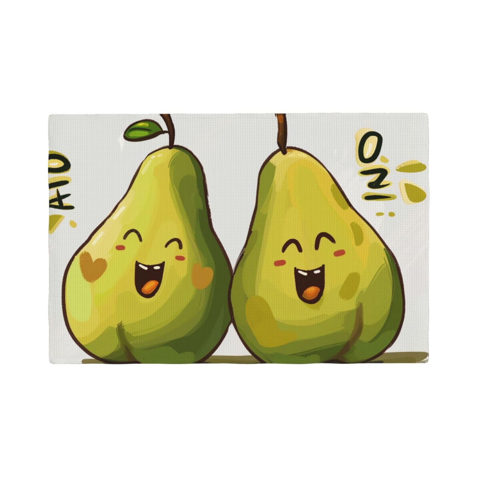Cartoon Pears Print Placemats Set, Heat Resistant Washable Placemat 12x18in Table Mats for Party Kitchen Dining Table Decoration Indoor Outdoor, Six Piece