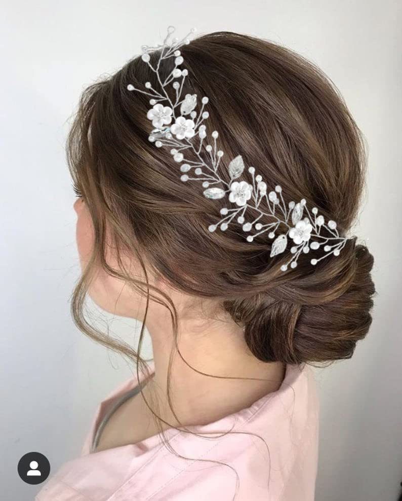 Miniatura 4 de Yean Diadema de novia para boda, accesorios para el cabello de novia, pieza de pelo de flores para mujeres y niñas (plateado)