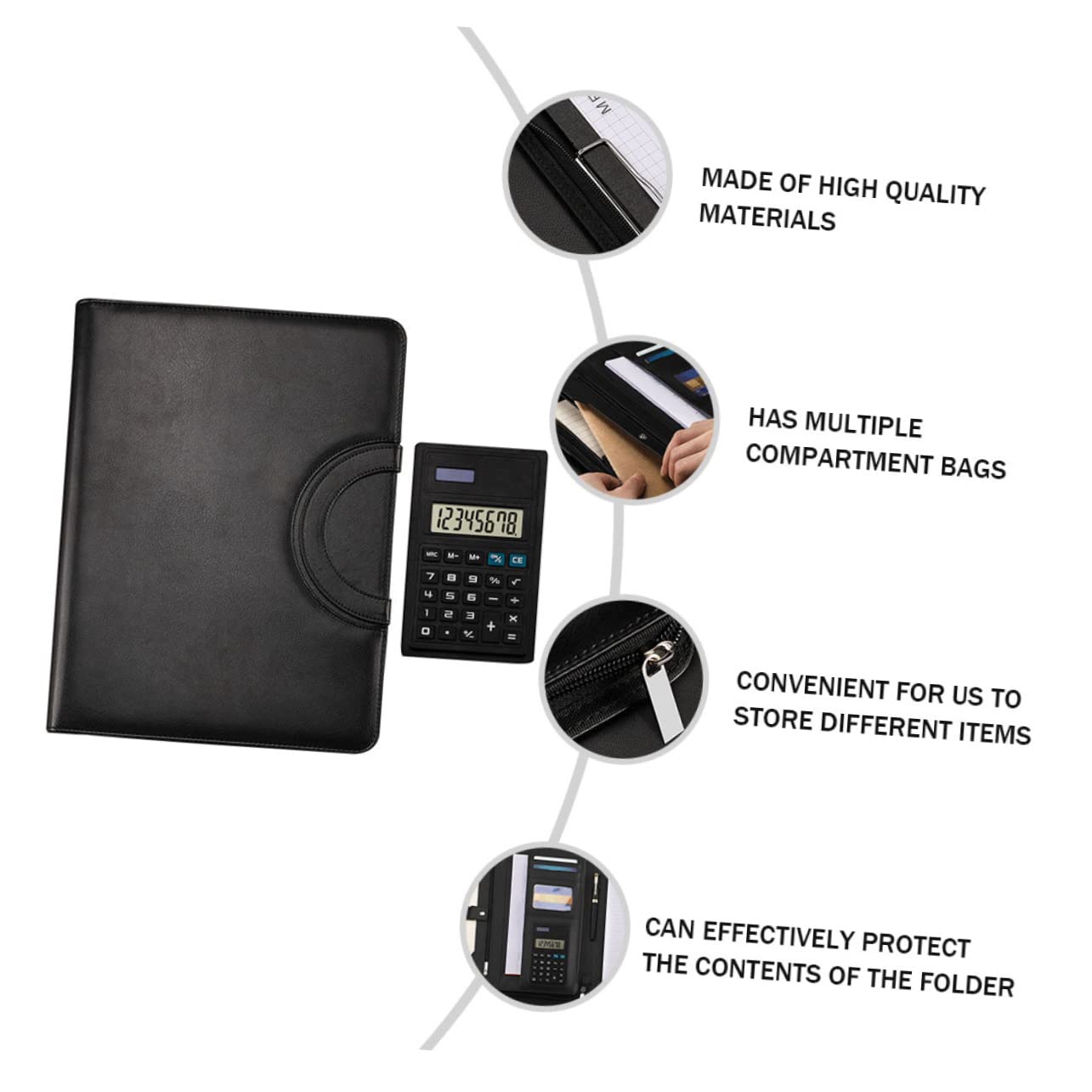 LALAFINA Cartella Portadocumenti Business A4 con Zip, Pu Nero | Formato A4, Include Blocco Note e Calcolatrice, per Riunioni e Viaggio di Lavoro