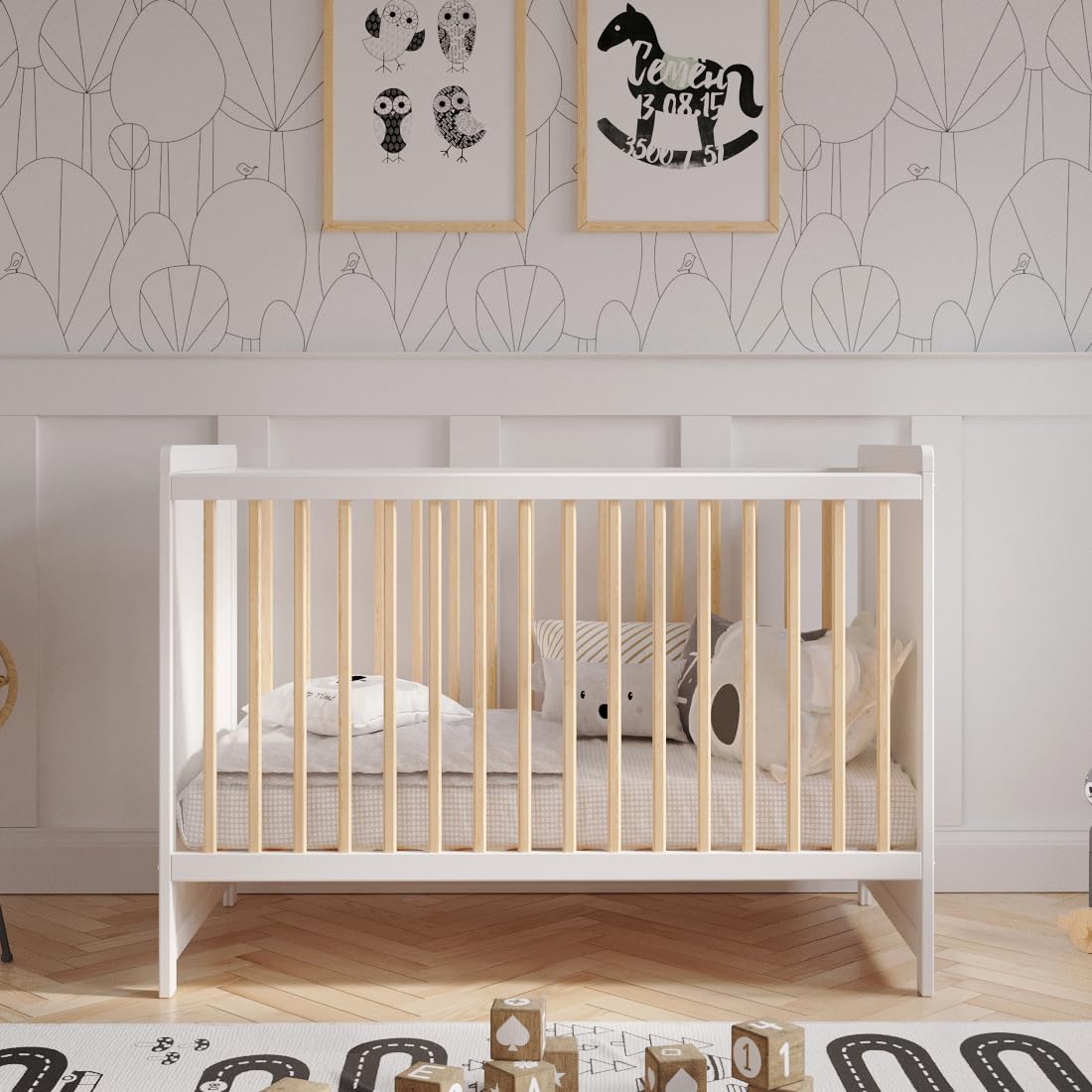 Love For Sleep Tokyo Lit Bébé Évolutif 120x60 cm Bois Pin Blanc Transformable Barrière Sécurité