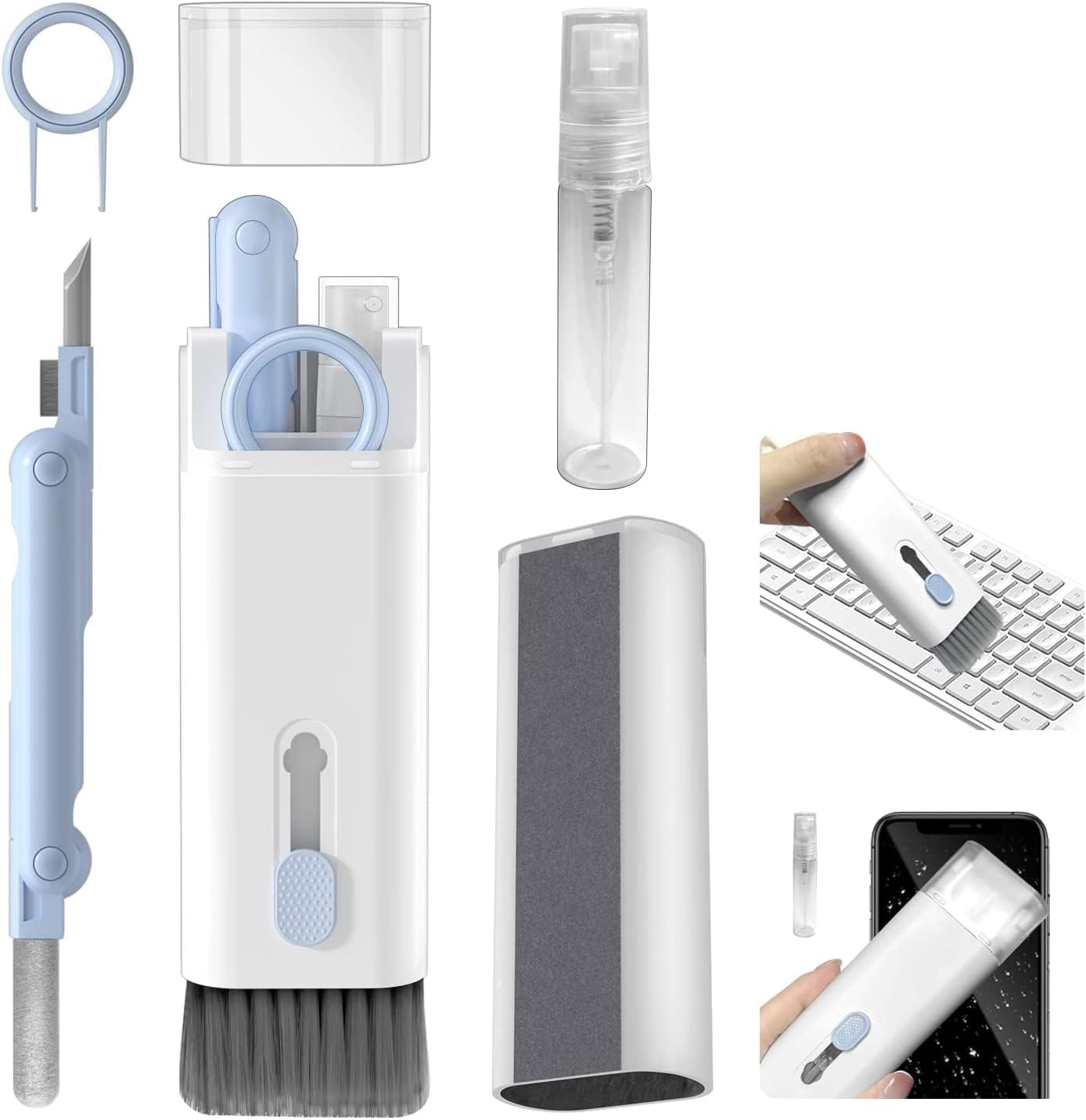 Necomi 7-in-1 Electronic Cleaner Kit, طقم تنظيف لوحة المفاتيح, ® Keyboard Cleaner kit, Portable Multifunctional Cleaning Tool for PC Monitor/Earbud/Cell Phone/Laptop/Computer/Bluetooth Earphones