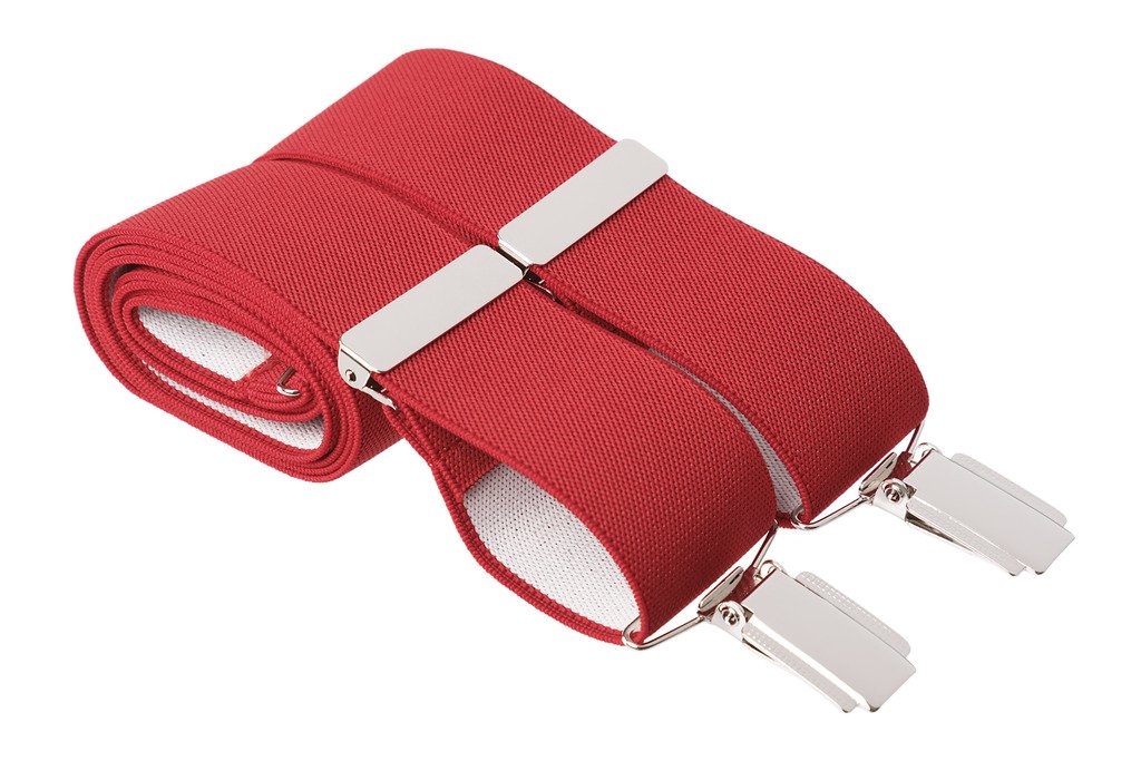 Bright Red Trouser Braces 35mm Wide Elastic 4 Strong Silver Clips 44 Inch Adjustable