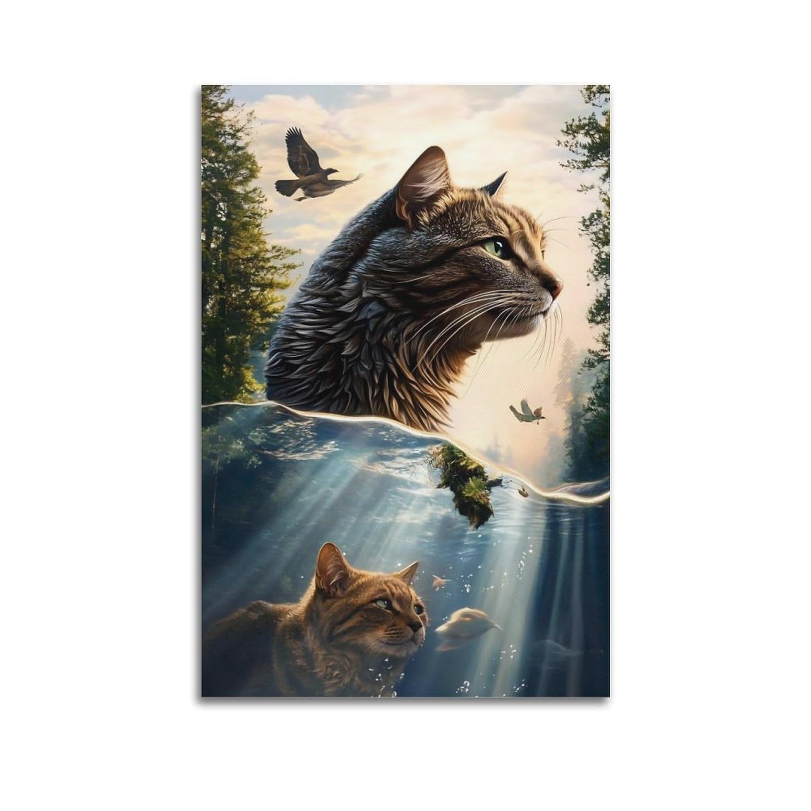 JUWRHRHHRH Natural And Cat (2) Poster Canvas Aesthetic Wall Art Painting Decor for Living Room Bed Room 20x30inch(50x75cm) Unframe-style