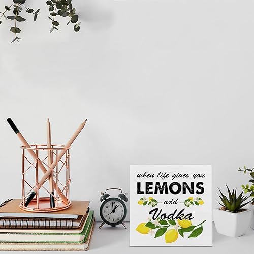 Miniatura 3 de Cartel de madera de limón para decoración de casa con texto en inglés When Life Gives You Lemons Add Vodka (When Life Gives You Lemons Add Vodka)