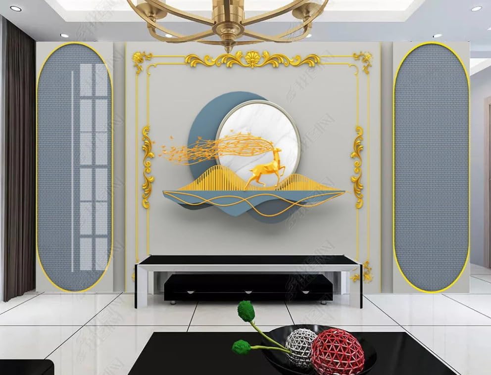 Poster géant mural intissé pour habiller un grand mur de salon motif dorure du cerf