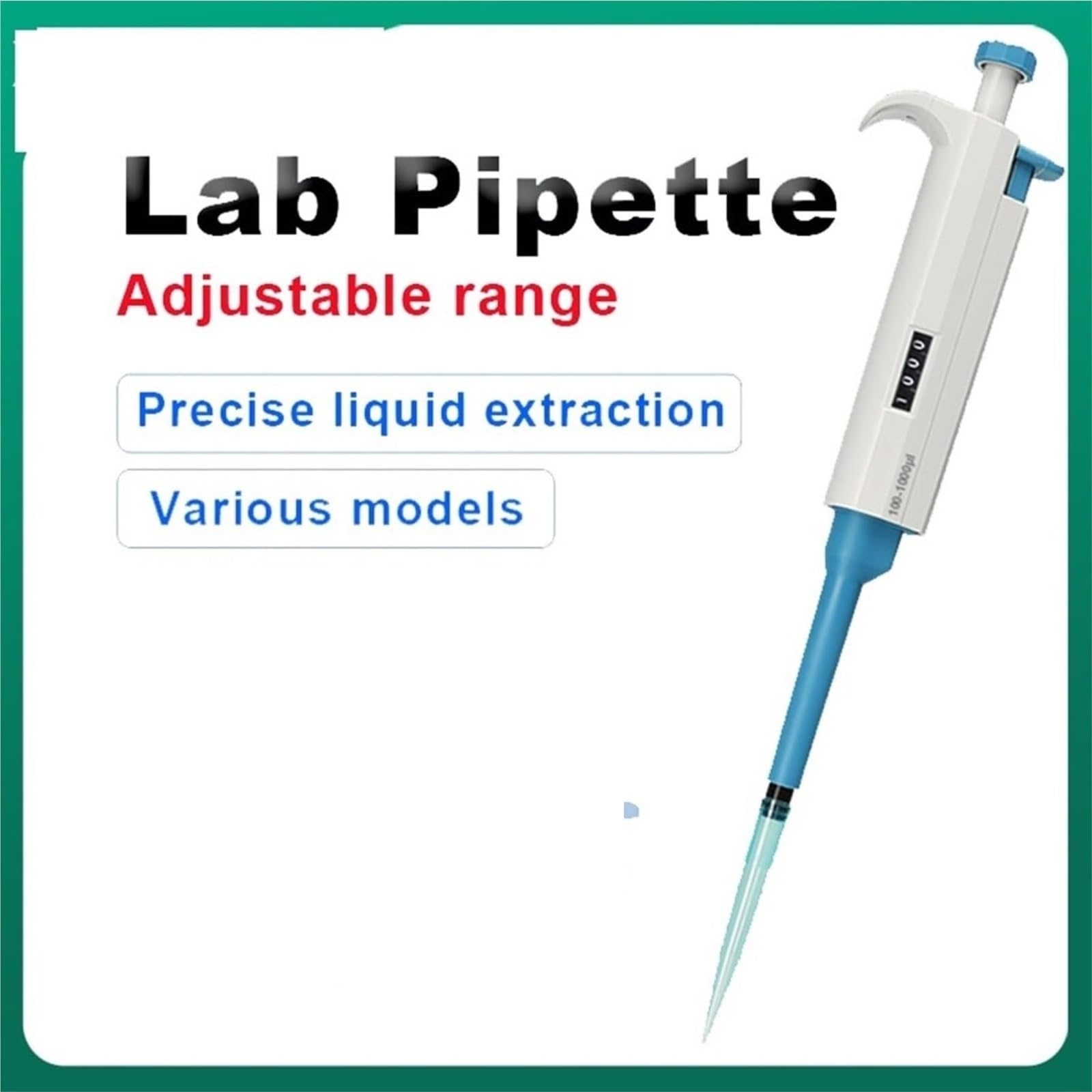 Pipette Einstellbare EinkanalLabor-Automatikpipette, Mikropipettenausrüstung, Kunststoff Mit Spitzen für Labor(10-100ul)