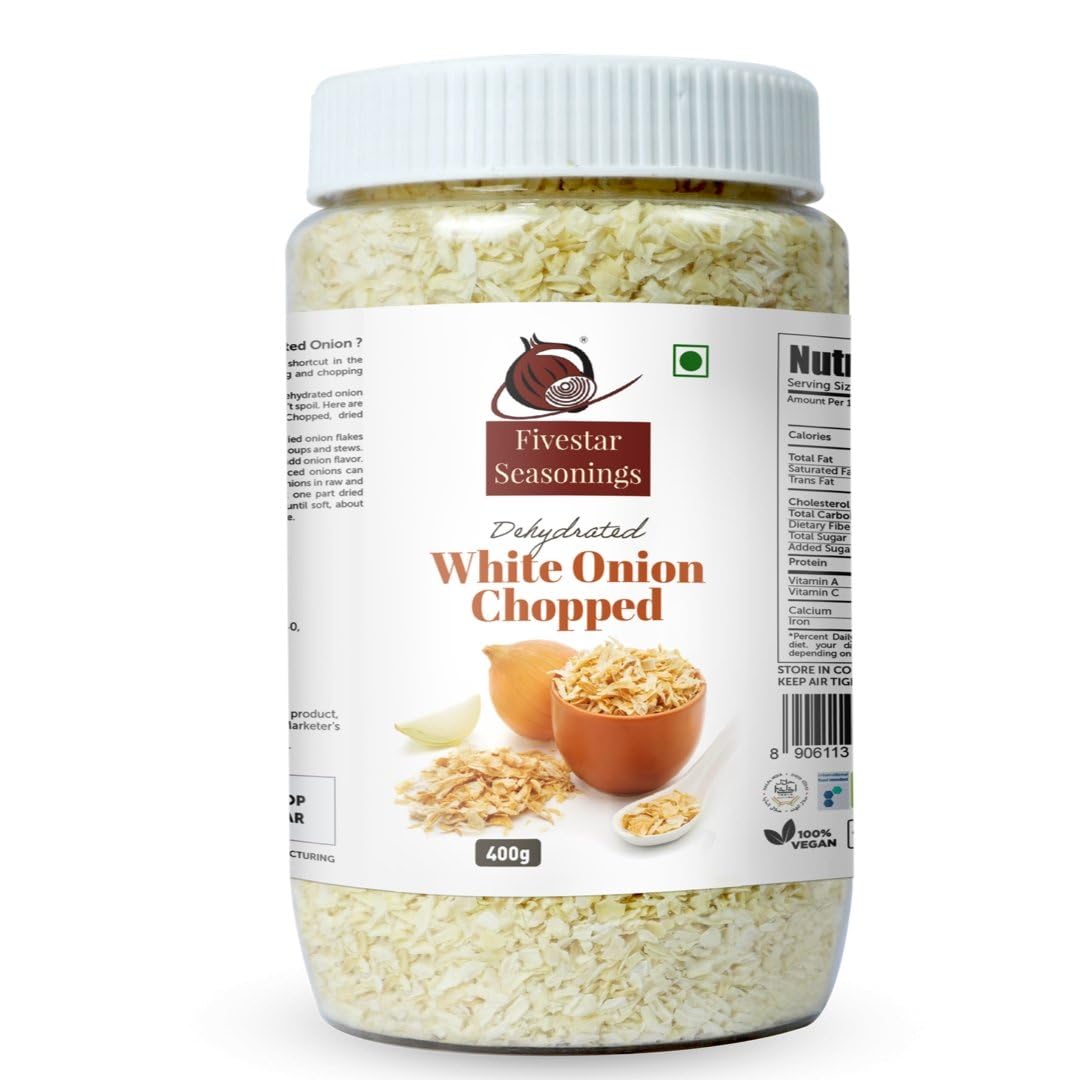 Nutty Fivestar Seasoning White Onion Chopped, 100% Natural, Rich In Iron, Easy To Cook, 0% Trans-Fat Dehydrated Onion Flakes (400 Grams)