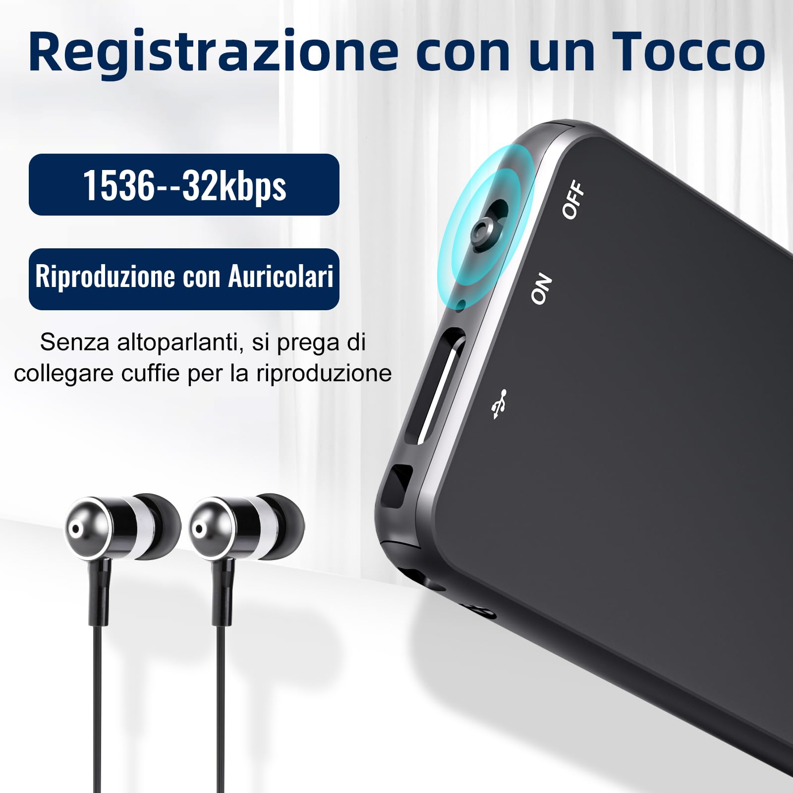 64GB Registratore Vocale, 1536Kbps Mini Registratore Professionale ad Attivazione Vocale con 35 Ore, Riduzione del Rumore per Università Conferenze Riunioni