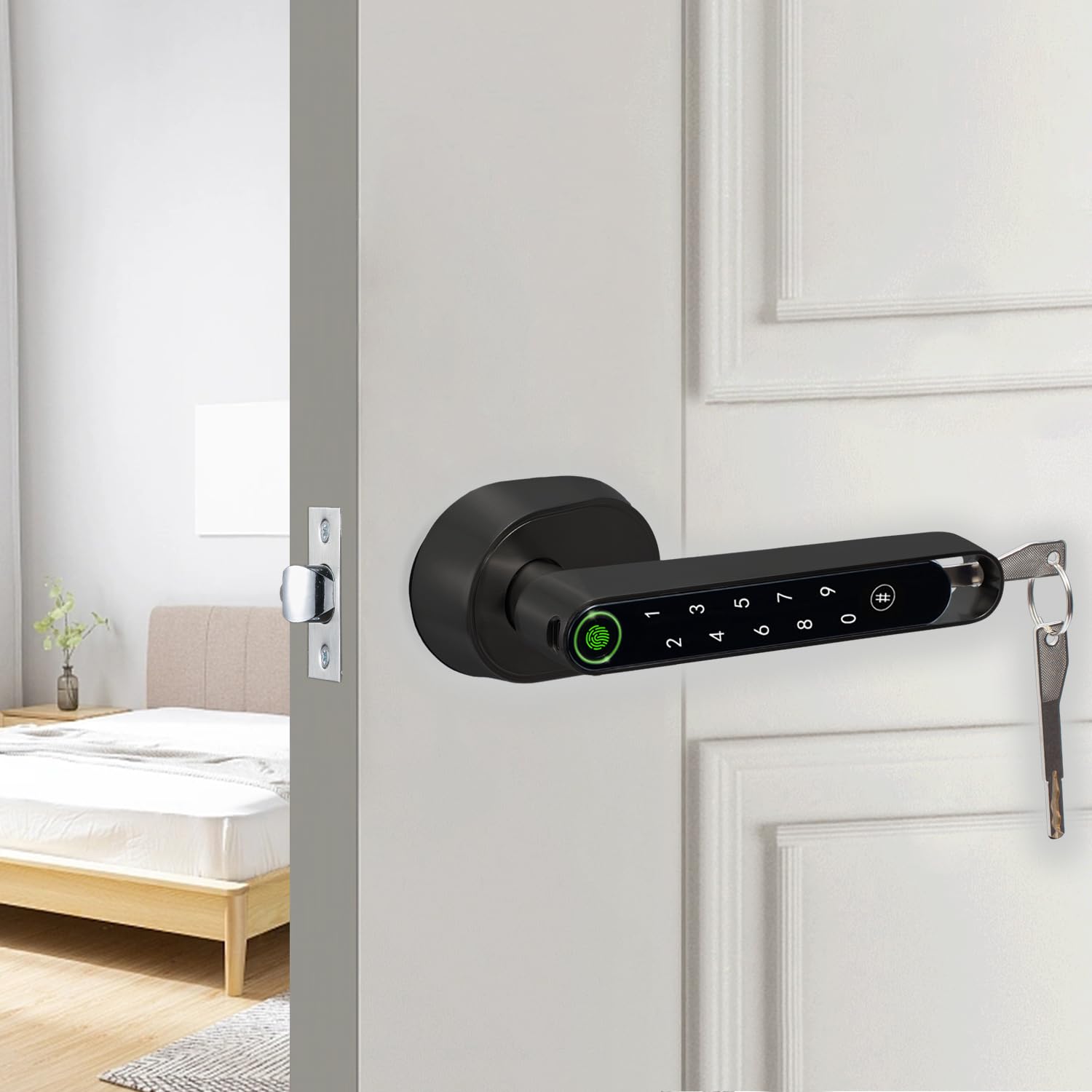 Cerradura Biométrica Con Huella Dactilar | 3 Formas De Desbloqueo: Huella + Contraseña + Llave | Batería AAA 12 Meses | Carga USB-C | Fácil Instalación