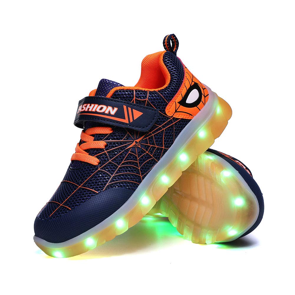 YUNICUSSpider Kid Boys Girls LED Shoes Light Up Trainers Children USB Charging Flashing Low Top Sneakers Best Gift Birthday Halloween Christmas Day