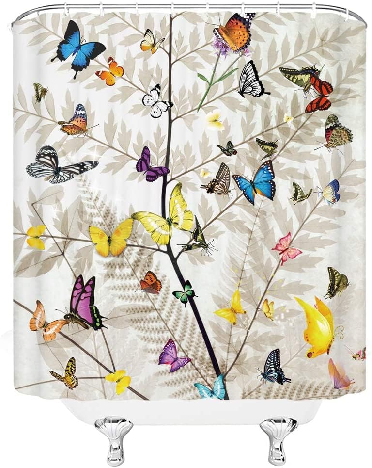 Cortina de Ducha Antimoho 240x200 Mariposa, Cortina Ducha Insecto Cortina Baño Tela Impermeable Cortinas de Baño para Bañera y Baño con 12 Ganchos M/N