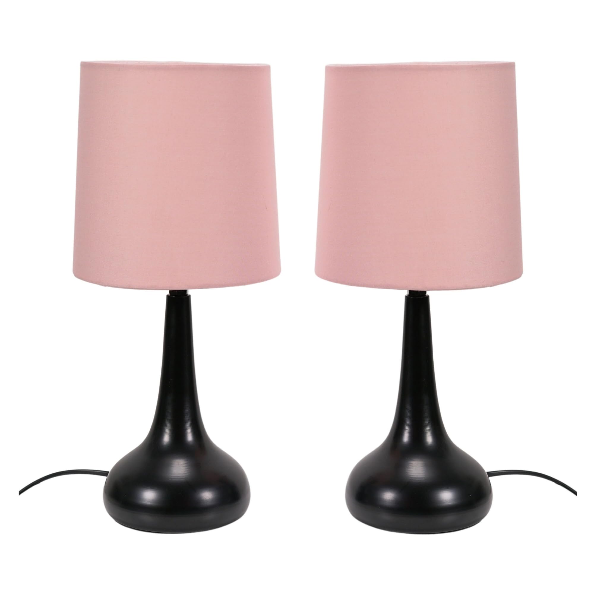 ValueLights | Black Teardrop Touch Dimmer Table Lamps with Blush Pink Shade | Home Décor, Bedside & Desk Lamp | Includes Bulb