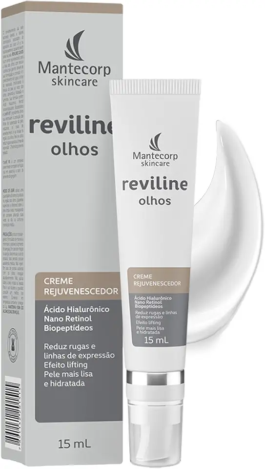 MANTECORP - Creme Rejuvenescedor para Região dos Olhos Reviline - Reduz Rugas Marcas de Expressão e Flacidez - Ácido Hialurônico, Retinol - 15g