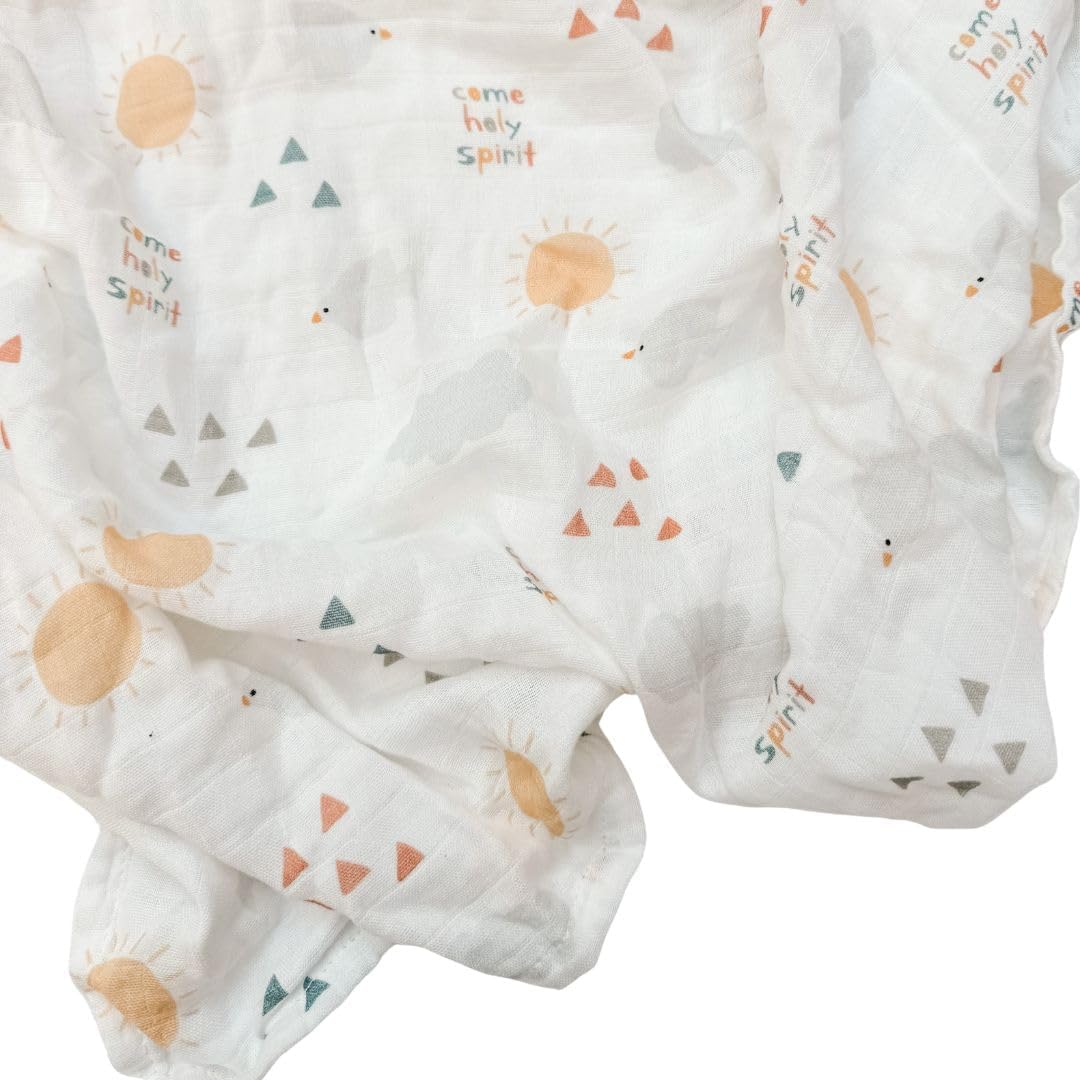 Come Holy Spirit Catholic Baby Muslin Cotton Swaddle Blanket | Soft & Luxury Newborn Essentials for Girls and Boys | 47" X 47"
