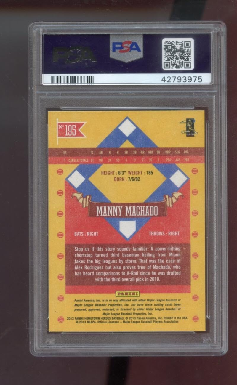 2013 Panini Hometown Heroes #195 Manny Machado ROOKIE RC PSA 9 Graded Baseball Card MLB Baltimore Orioles