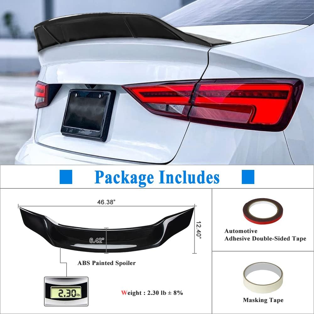 ABS Trunk Spoiler Wing Compatible with 2014-20 Audi A3 S3 RS3 Sedan Spoiler (Type 8V) Gloss Black