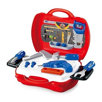 JABAS Tool Set Toys for Kids, (Set of 19 Pcs) Pretend PlaySet, Role Play Engineer Workshop Boys Portable Toy with Briefcase | Construction Tools Kit Kids Boys,Girls & Adults (Red Set)