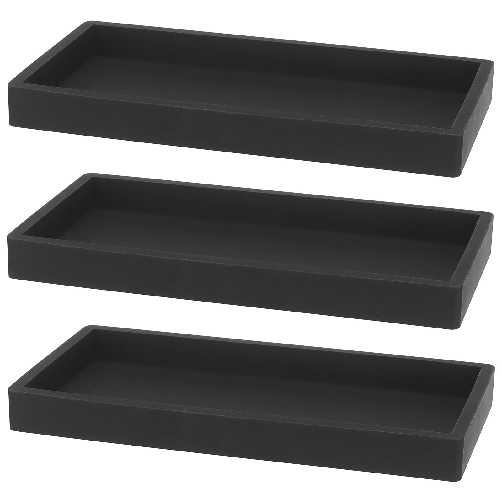 3 x taca ?azienkowa, czarna, silikon, 20 x 10 cm, silikonowa toaletka, taca dekoracyjna, prostok?tna, blat roboczy, taca na ?wiece, myd?o, kosmetyki, bi?uteri?, ro?lin?, 3 szt