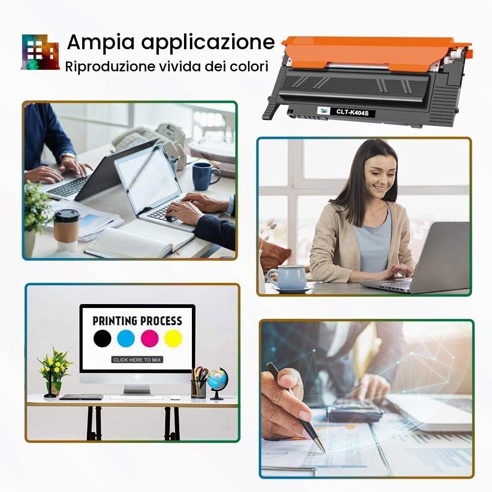 P404C CLT-P404C Toner Compatibile per Samsung C480W confezione da 4 | CLT-K404S CLT-C404S CLT-M404S CLT-Y404S per Xpress C480FW SL C480FW C430W C430 C480 C480W (Nero,Ciano,Giallo,Magenta)
