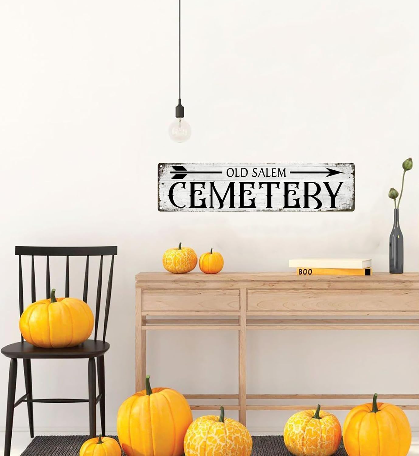 Old Salem Cemetery Tin Sign Vintage Halloween Metal Signs Gothic Halloween Witch Decorations for Cafe Bar Kitchen 4x16 Inch image 5