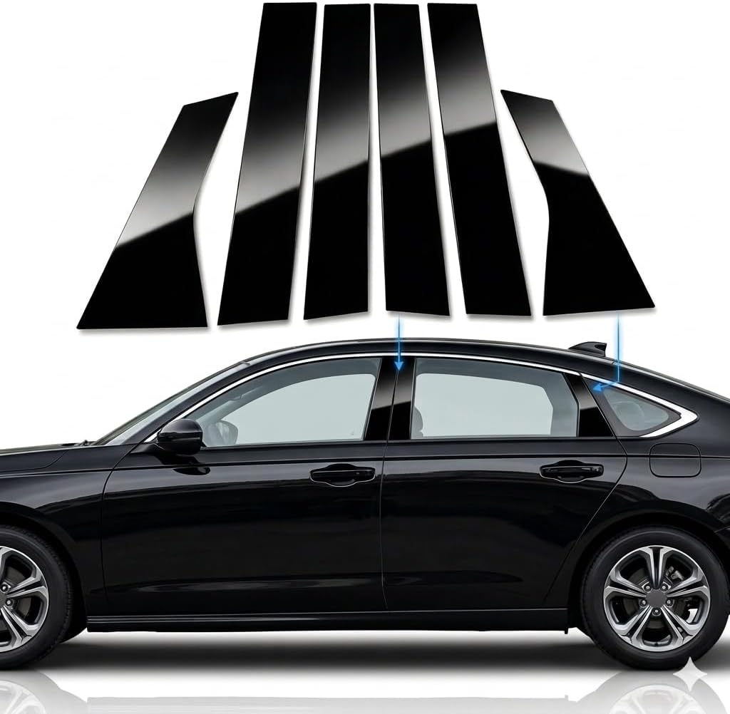 B Pillar Trim Cover fit for Honda Accord 2023 2024 2025, Gloss Black Window Pillar Post Overlay, Exterior Door Trim Molding, w/Waterproof, Scratch-Resistant, Strong Adhesive