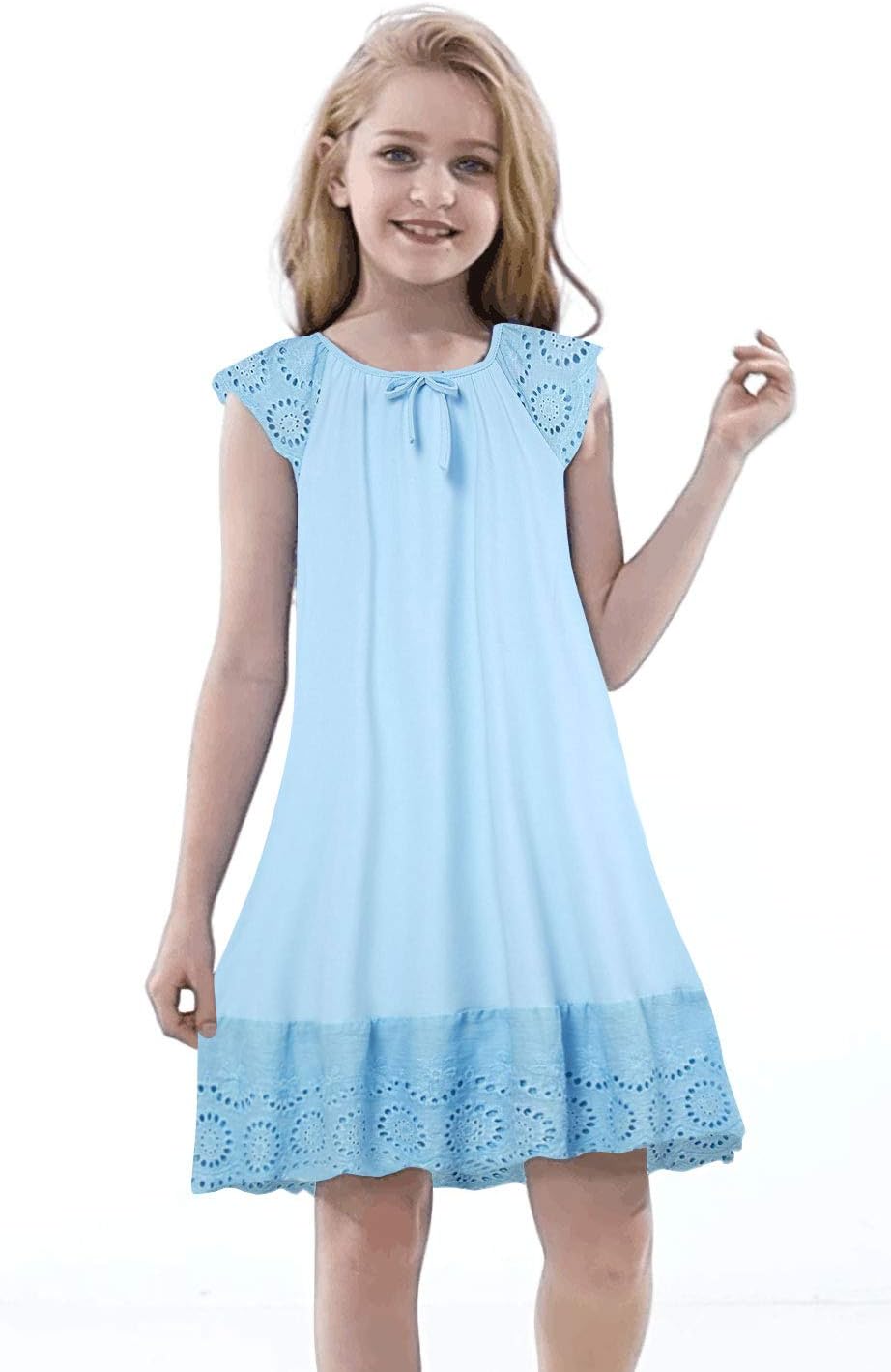 Vieille Girls Nightgowns Cute Princess Sleepwear Flutter Sleeve Pajamas Nightie Dress 5-12 Years Blue 5-6 Years