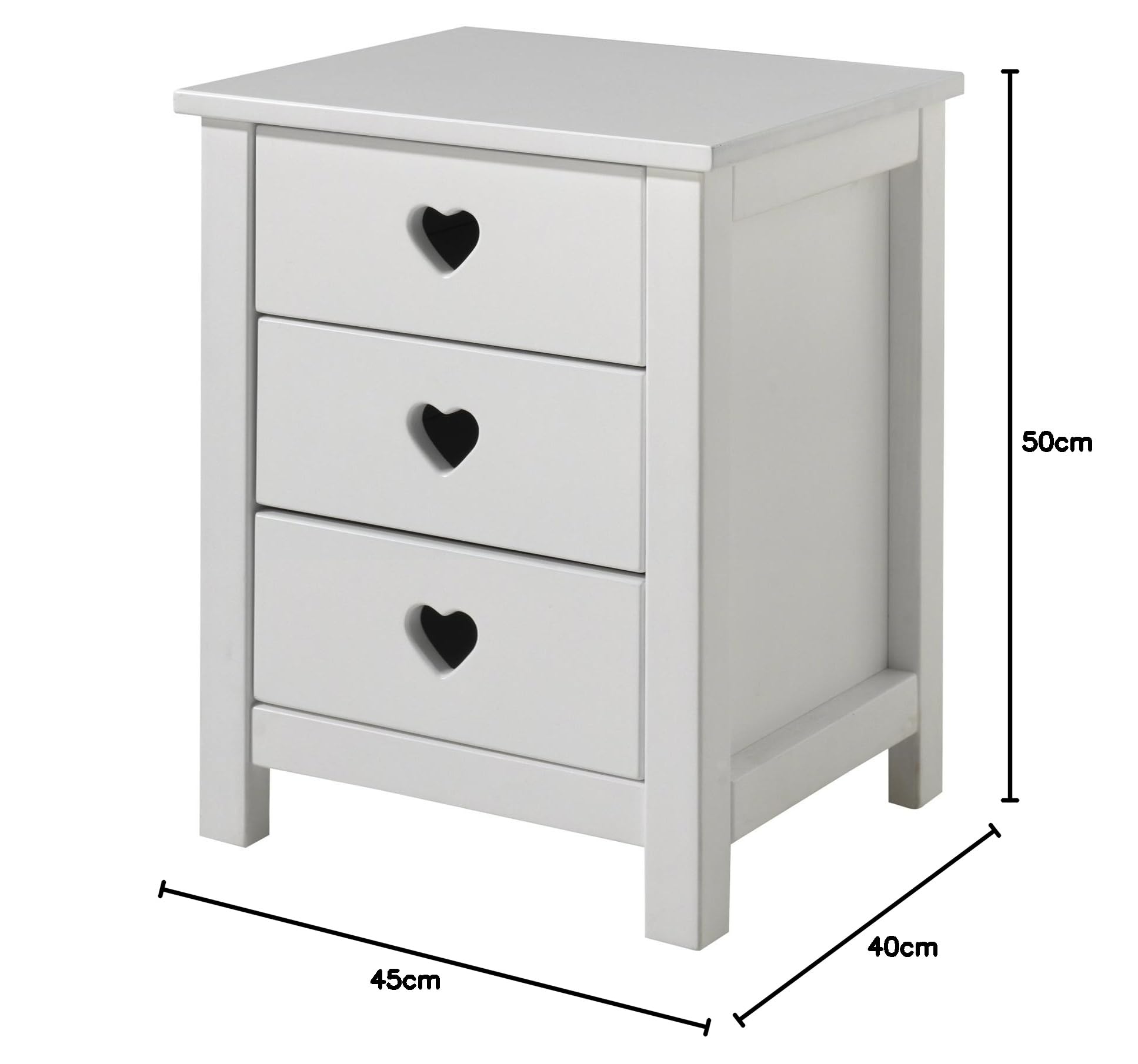 Delamaison Amor Table de Chevet en Bois avec 3 Tiroirs, Blanc