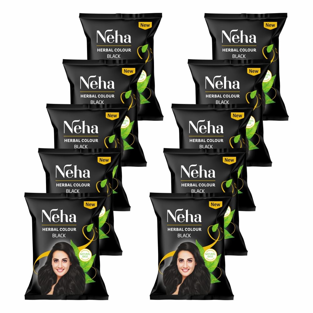 Neha Herbals Hair Colour Henna Natural Base - Each Pack 20G, (Pack of 10), Net Wt: 200 gms (Black)-picture-51
