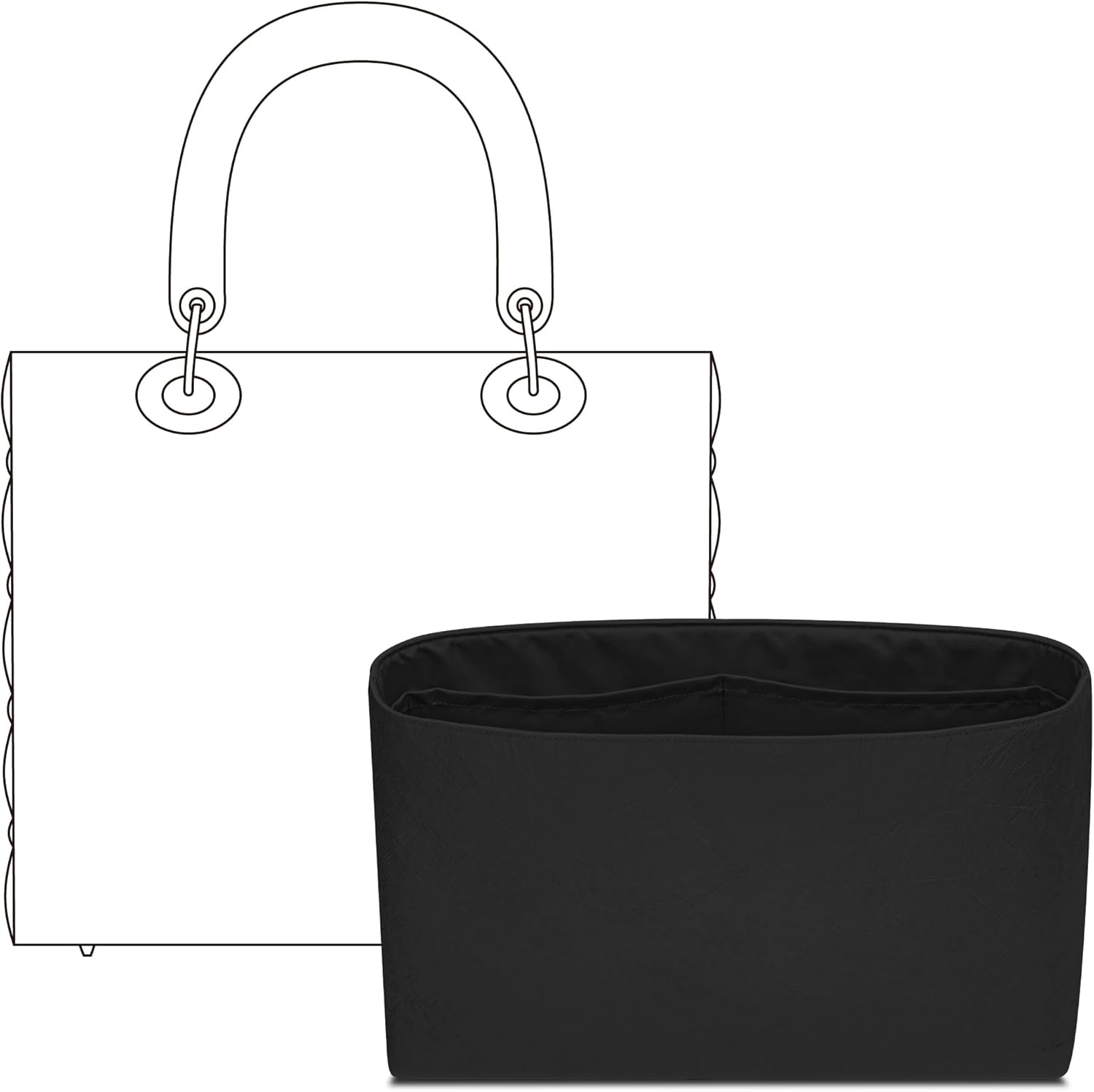 Tote Bag Organizer Insert for Dior Lady Mini Handbag, Custom Fit Inside Premium Matte Black Lightweight WaterResistant Purse Insert