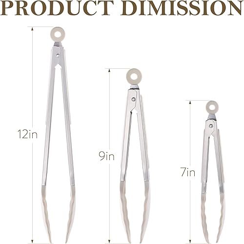 Miniatura 2 de CAROTE Pinzas para cocinar, pinzas de cocina de acero inoxidable resistentes al calor con puntas de silicona antiarañazos, perfectas para utensilios