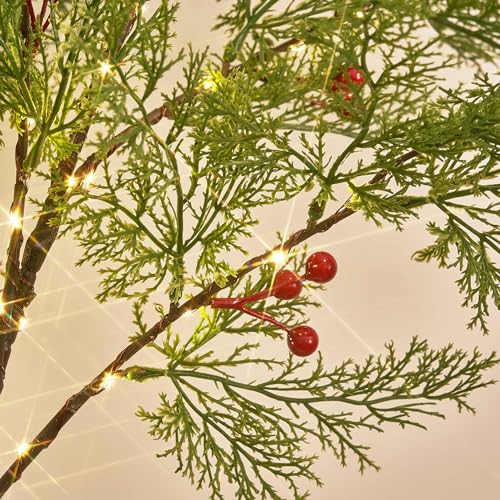 Birchlitland Christmas Garland with Lights Cadar Lighted Garland Battery Operated with Timer or USB Light 6FT 80 LED Fairy Lights, Faux Vine with Lights for Mantel Fireplace and Holiday Decor by Birchlitland - Image 2