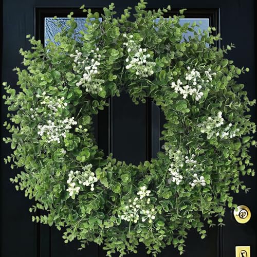 26 Large Boxwood Wreath for Front Door Artificial Spring Wreath Boxwood Leaves Greenery Outdoor Door Wreaths for Porch Window Home Farmhouse Wall Decor Green Year Round Indoor Outdoor All Seasons