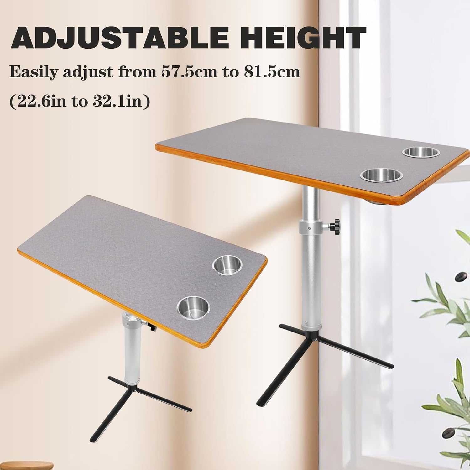 Adjustable RV Table with Aluminum Leg 31.5 x 15.8 Inch Portable Camper Desk with Cup Holders Height Adjustable Indoor Outdoor for Van Life Boat Camping Small Spaces (Silver)