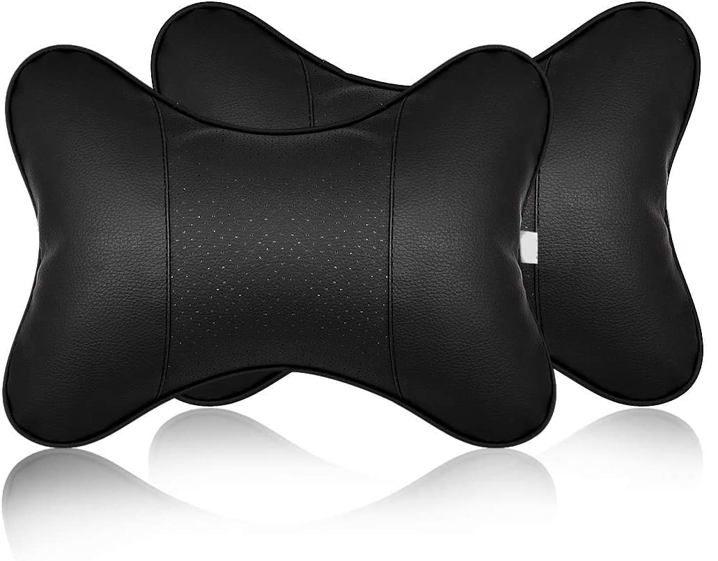 Yobbo Universal Car Neck Rest Pillow Cushion Set Headrest Pain Relief Support with Adjustable Strap Faux Leather, Cotton for All Cars, Home and Office Chair Seat (Pack of 2) (Black)-image-28