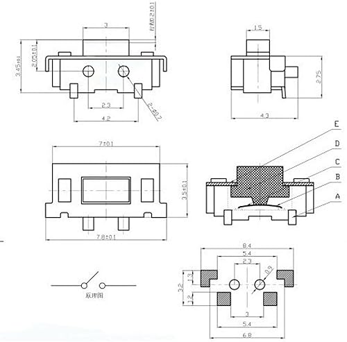 Miniatura 3 de 50pcs Micro Interruptor 0.118x0.236x0.138 in 2P Botón SMT SMD táctil táctil momentáneo táctil 2 Pin 0.118 * 0.236 * 0.138 in