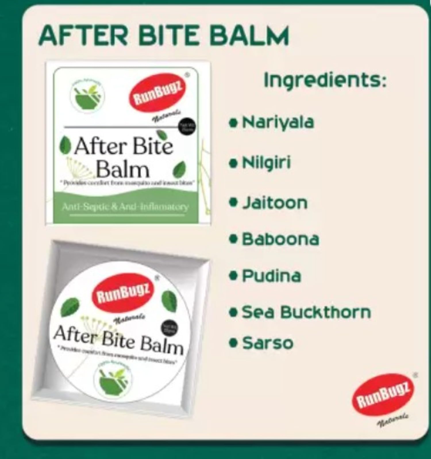 RunBugz 100% Natural After-Bite Balm for Kids Gives relief from Rashes, Mosquito & insect Bites, 100% Ayurvedic, Antiseptic & Anti-inflammatory, 25g Naturals After Bite balm 2