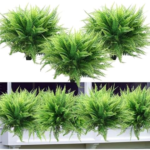 summer flower 10 Pack Fake Plants Boston Fern Artificial Greenery Plant Branches UV Resistant Faux Ferns for Outdoor Garden Wall Hanging Planter Front Porch Party Decor Home Bathroom Decorations Cover