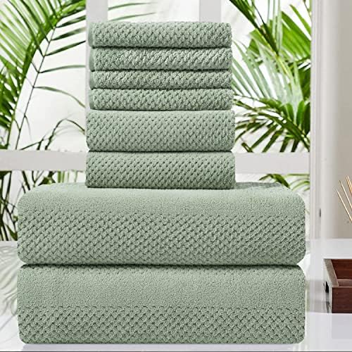 8 Piece Large Bath Towel Set Green-2 Oversized Bath Towel Sheets,2 Hand Towels,4 Washcloths Soft Highly Absorbent Quick Dry Beach Chair Towels Woven Towels for Bathroom Hotel and Spa