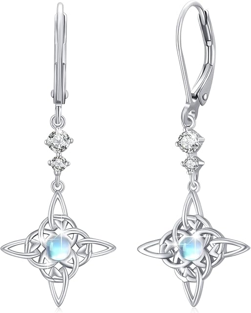 Turquoise/Moonstone Earrings,Celtic Trinity Earrings for Women,925 Sterling Silver Leverback Drop Earrings Teardrop Dangle Earrings Turquoise jewellery for Girls Kids