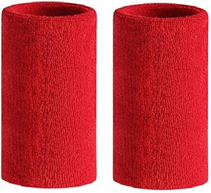 Mcolics 6' Inch Wrist Sweatband in 11 Athletic Cotton Wristbands Armbands (1 Pair) (Red) : Sports & Outdoors