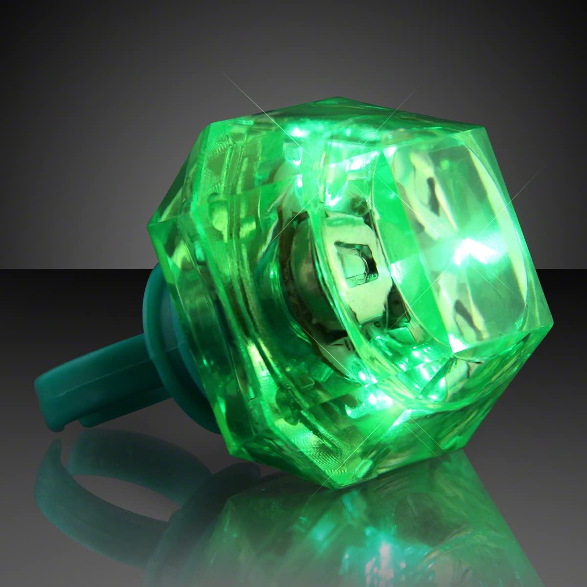 FlashingBlinkyLights Green Huge Gem Light Up LED Rings (Set of 24)