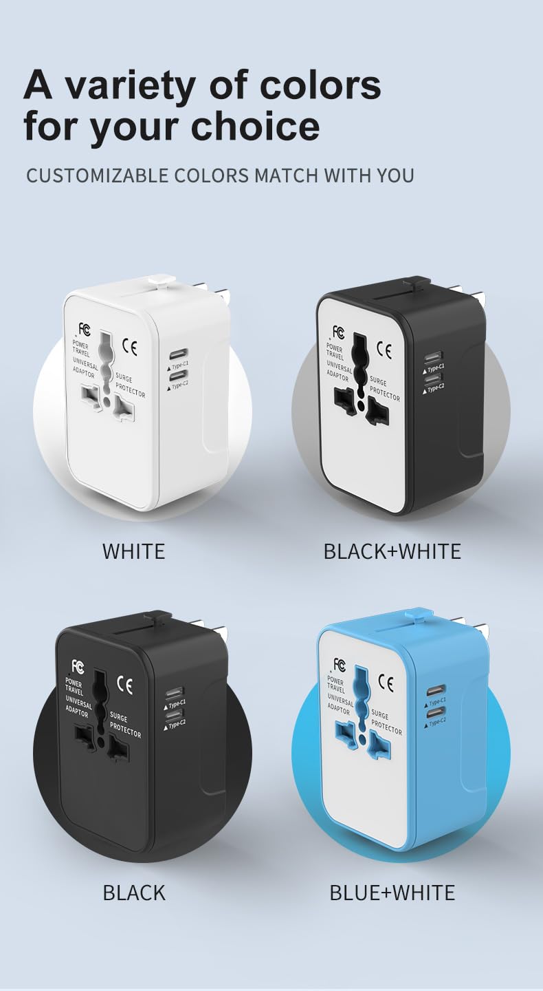 rts Universal Travel Adapter, (Dual Type C) 2 Type C 1 USB Plug International All in One Worldwide Travel Power Plug Adapter Suitable for 200+ Countries Wall Charger for USA EU UK AUS European — Amazon image 7