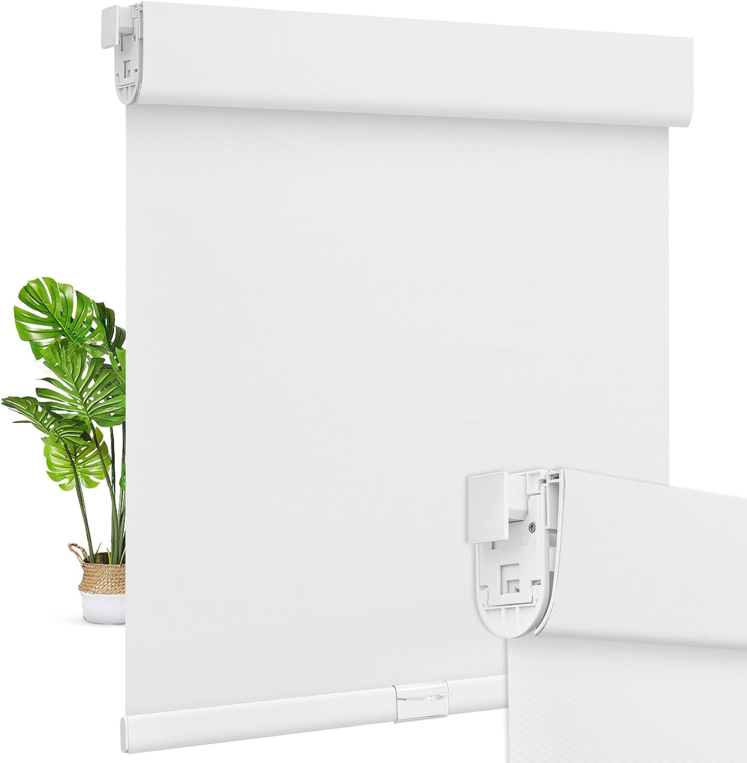 No Drill Cordless Roller Shades No Tools 100% Blackout Roller Windows Blinds Privacy Waterproof Blinds Thermal Insulated Tension Shades for Home Office(White, Custom Size)