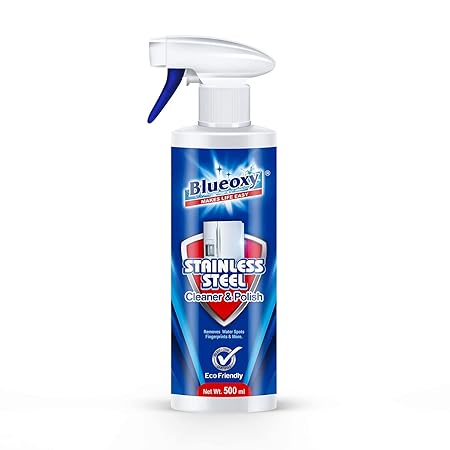 BLUEOXY Stainless Steel Cleaner and Polish | Stainless Steel Magic | Removes Fingerprints | Water Marks and Grease from Appliances Refrigerators | Ecological Formulation | 500 ML | RTU Spray | QTY 1