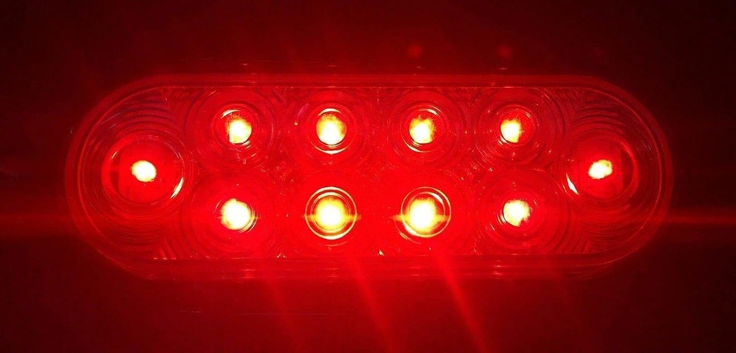4pcs 6" Oval Chrome Bezel Trailer Truck Red 10 LED Surface flush Mount Stop Turn Tail Lights, Red Stop Brake Marker Tail LED Light, for Truck Trailer Trail Bus 12V DC